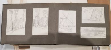 Henry J Denham  Folder of interesting watercolour and pencil sketches, some signed, circa 1920's,