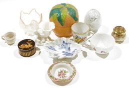 Collection of glass and porcelain, including an 18th century Meissen spirally moulded teacup painted