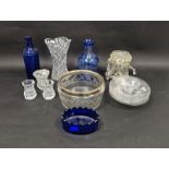Assorted glassware, 19th and 20th century, including a clear cut glass lustre, a blue flashed