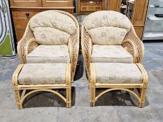 Wicker conservatory suite of four pieces viz:- pair armchairs and pair matching footstools, loose