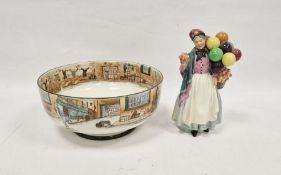 Royal Doulton Seriesware bowl decorated with figures in street scenes, printed black marks, 26cm