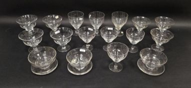 Assembled Stuart ribbed glass part table service, circa 1930, etched registration marks, comprising: