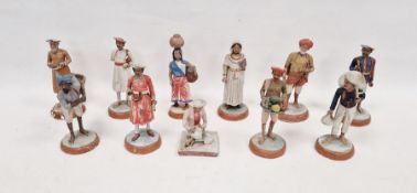 11 late 19th/early 20th century Indian painted terracotta and plaster figures of street sellers