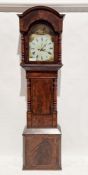 19th century eight-day longcase clock in mahogany case, the broken arch painted face with roman