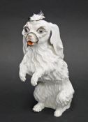 Rare Edme Samson (Paris) porcelain pouring vessel and stopper modelled as a Bolognese terrier, circa