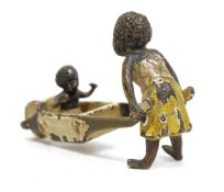Late 19th/early 20th century cold painted bronze figure group, depicting a lady pushing a child