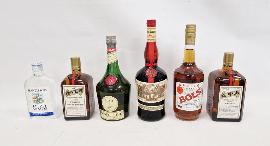 Vintage bottle of Benedictine in original box, a 70cl and 1 litre Cointreau, a bottle of Cherry