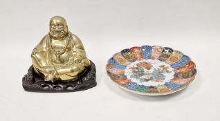 19th century Japanese Imari scalloped shaped dish painted in gilt with flowers and vases, the centre