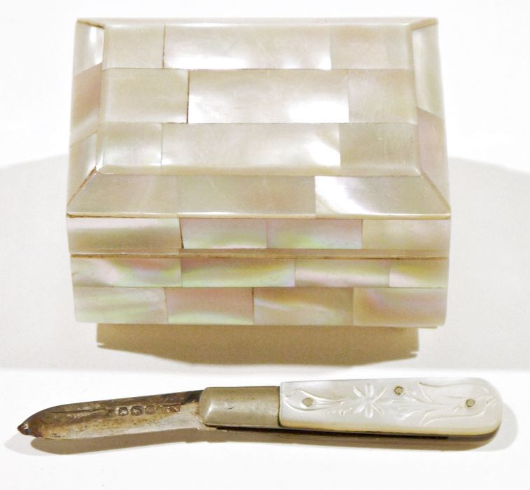 Late 19th/early 20th century mother-of-pearl mounted jewellery box in the form of a rectangular