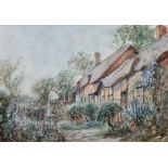 Cyril Wood (20th century)  Two watercolours on paper, Each depicting thatched cottages in gardens,