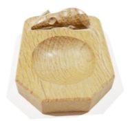 Robert Thompson 'Mouseman' carved oak ashtray of canted rectangular form carved with a signature