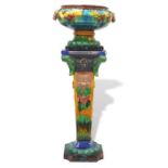 Large 20th century Italian majolica jardiniere on stand in the neoclassical style, modelled with