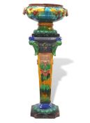 Large 20th century Italian majolica jardiniere on stand in the neoclassical style, modelled with