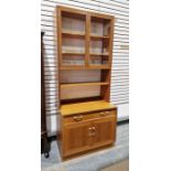 G Plan 'Sierra' range teak wall unit incorporating display cabinet, open shelves and cupboard