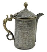 18th/19th century or earlier Eastern tinned jug or ewer with hinged cover, the brass dragon handle