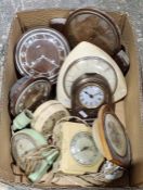 Collection of assorted vintage alarm clocks, predominantly mid 20th century, including examples by