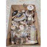 Large collection of silver plate, including a wine cooler, various goblets, a cut glass and silver-