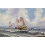 P. Le Cort...?  Oil on panel Seascape with boats, signed lower right and dated 1910 or 1912, framed,