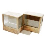 Two early 20th century glazed wooden boxes (probably bird cages/transporters), each with wire mesh