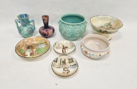 Collection of Art Deco pottery and other items including a Wilkinsons Oriflamme marbled purple