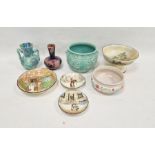 Collection of Art Deco pottery and other items including a Wilkinsons Oriflamme marbled purple