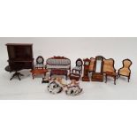 Quantity dolls house furniture to include dresser, longcase clock, metal draught screen, two