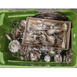 Extensive collection of silver-plated wares to include toastracks, trays, flatware, etc (1 box)
