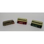 Dinky diecast model cars to include 2x 29c Double deck bus- one with green and cream body, black