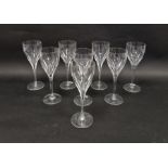 Villeroy and Boch eight cut wine glasses, each bowl with lappet-shaped base and faceted stem, 21.5cm