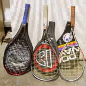 Six tennis rackets to include Slazenger Challenge series, Donnay, Prince Triple Threat, Wilson,