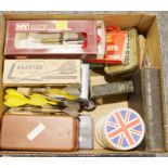 Assorted sets of vintage darts, vintage playing cards, etc (1 box)