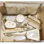Small quantity of plated wares, gilt metal dressing table sets and assorted wine glasses (3 boxes)