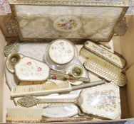 Small quantity of plated wares, gilt metal dressing table sets and assorted wine glasses (3 boxes)