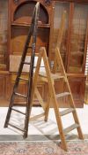 Vintage wooden window cleaning ladder and a stepladder with pail/bucket platform (2)