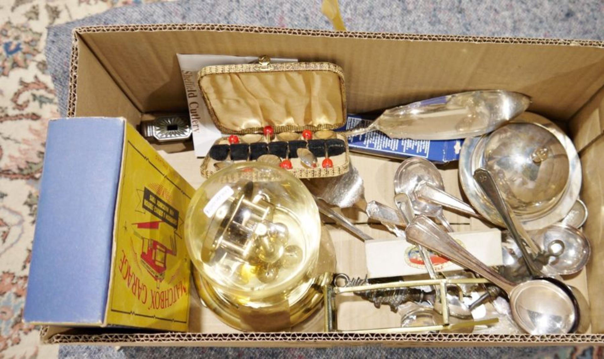 Small quantity of plated wares, gilt metal dressing table sets and assorted wine glasses (3 boxes) - Image 2 of 3