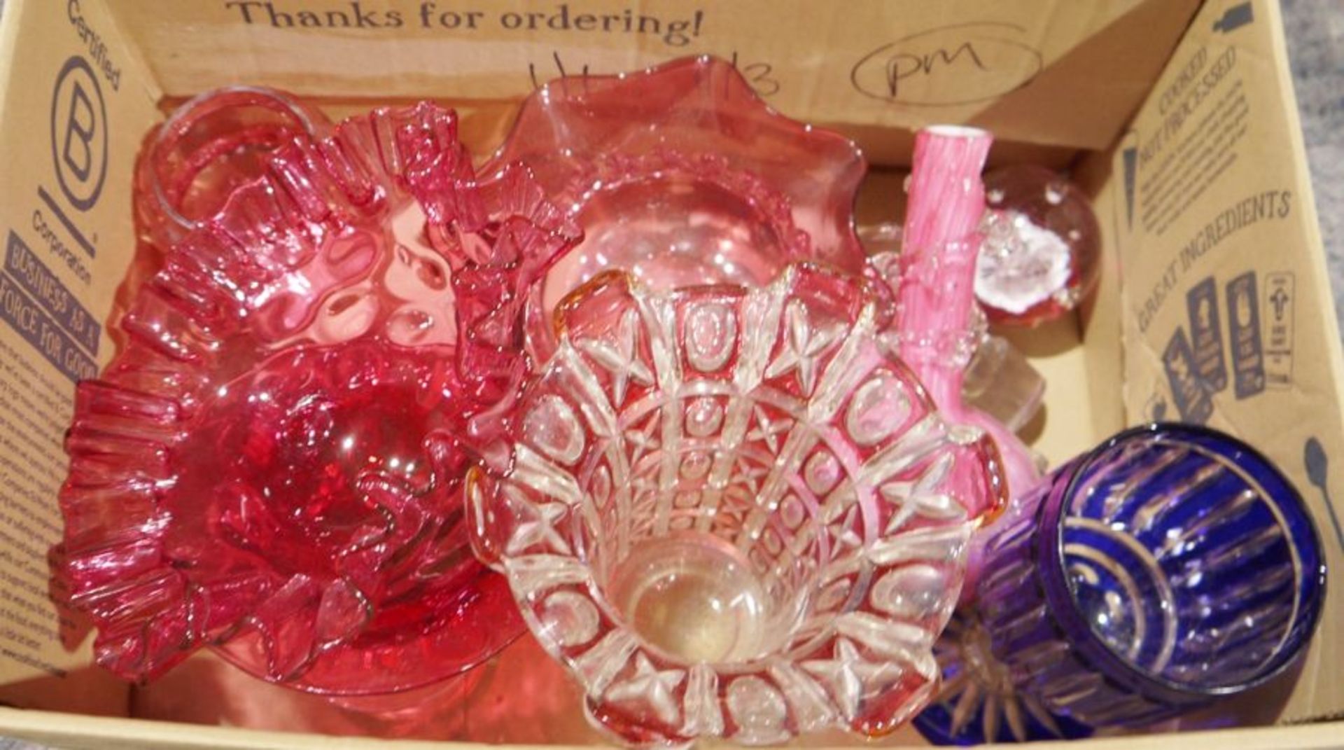 Small quantity of cranberry coloured glass, assorted cut glass decanters and assorted drinking - Image 3 of 3