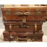 Three vintage leather suitcases (3)