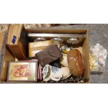 Various collectables including wooden box containing foreign coins, treen turned bowl, stone eggs,