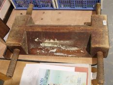 Large vintage wooden vice and a T-square (2)