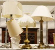 Brass corinthian column table lamp and three further table lamps (4)