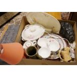 Large modern Chinese vase and assorted chinaware (2 boxes)