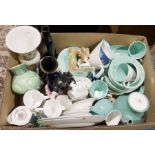 Quantity of Poole 'Twintone' pottery in grey and duck egg blue colourway, a Crown Devon jug, a
