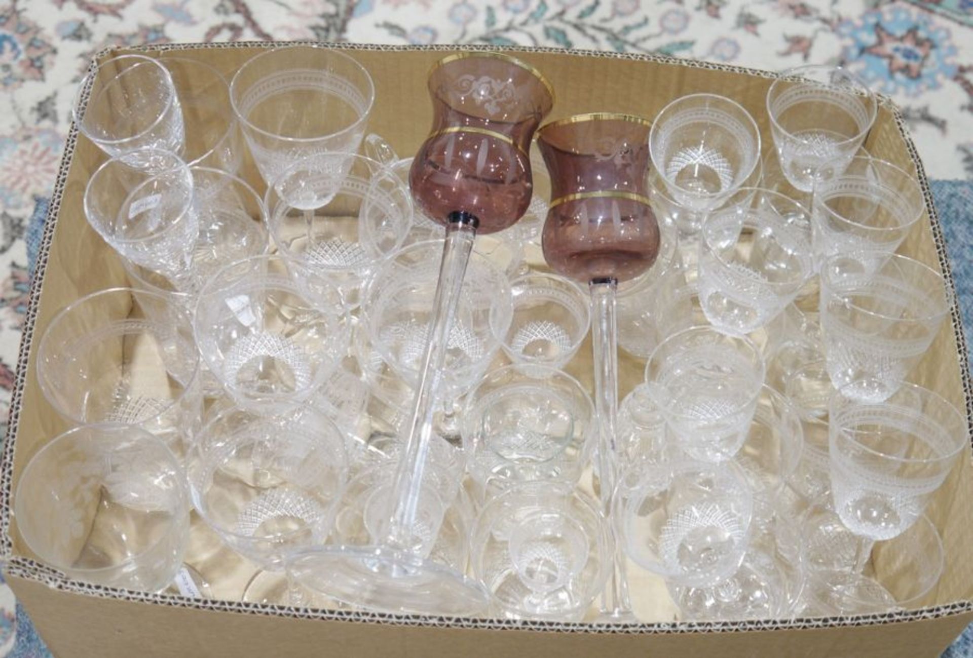 Small quantity of plated wares, gilt metal dressing table sets and assorted wine glasses (3 boxes) - Image 3 of 3