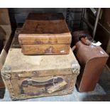 Vintage canvas-bound travel trunk, a leather suitcase, a vintage Imperial Good Companion