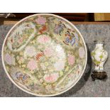 Large Chinese famille rose bowl and a Chinese cloisonne vase ( 2)