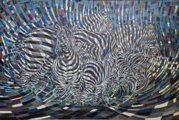Charles Munro (20th century)  Oil on canvas  'Zebras', signed and dated 1969 lower left, 150.5cm x