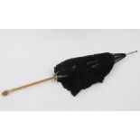 Late 19th/early 20th century parasol with a carved wooden handle as bamboo, black lace with a