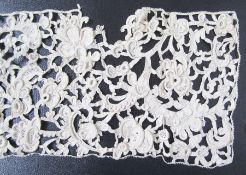 Antique panel of Venetian grospoint needlepoint lace, floral design with raised cordonnet, 80cm long