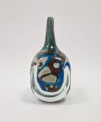 Mdina 'Tiger' pattern glass vase, faceted mallet form, with sandy brown and blue colourway,