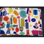 Zandra Rhodes for Heals 'Top Brass' curtain with polychrome abstract design, dimensions 253cm approx